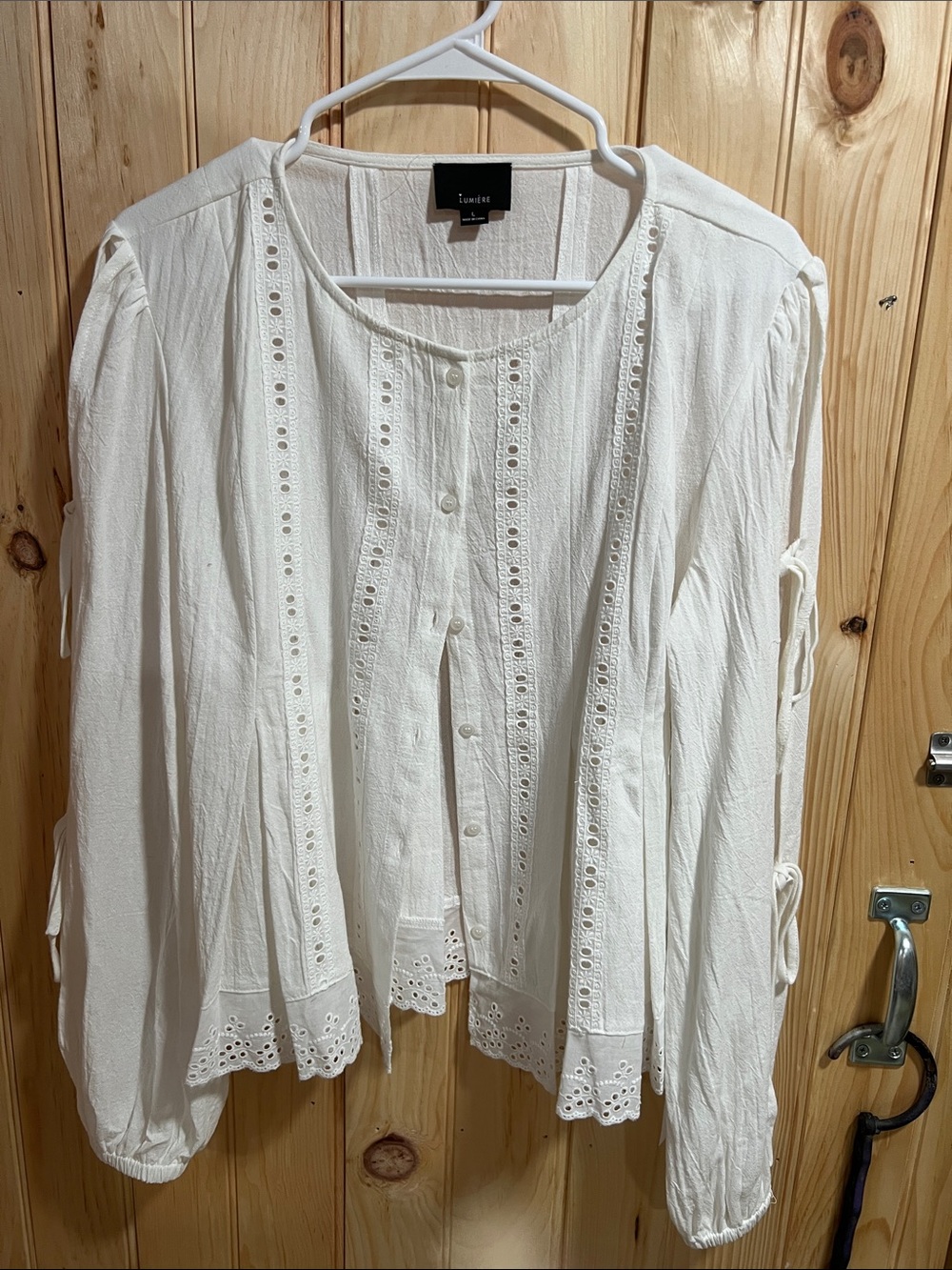 Lumiere White Eyelet Button-Front Peasant Blouse